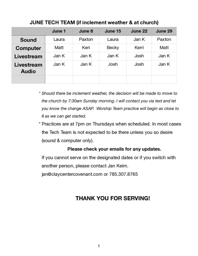 June Tech Team (inclement weather)